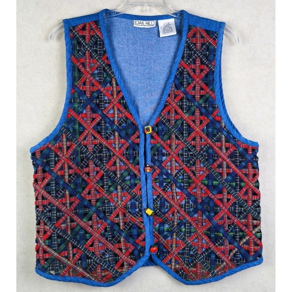 Oak Hill Jackets & Blazers - Vintage Oak Hill Patchwork Plaid Vest Apple Buttons Teacher Core Women's L